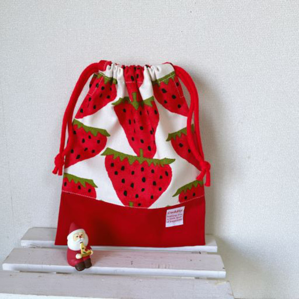 【受注製作】《入園入学グッズ》給食袋、ランチョンマットセット（大きなイチゴ☆）） 5枚目の画像