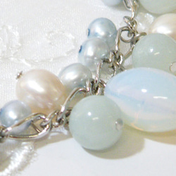 [法新社] ne-1006182 白色蛋白石淡水珍珠設計項鍊原創設計天然石材 第4張的照片