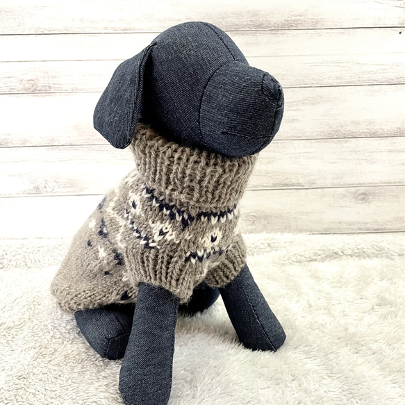 【再販1】小型犬用手編みセーター★グレー＋ネイビー★ロピ風★ペットセーター★犬のセーター★犬服 3枚目の画像