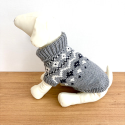 ☆mari☆　犬服　手編み 再販5】小型犬用手編みセーター☆グレー＋ネイビー☆ロピ風☆ペット