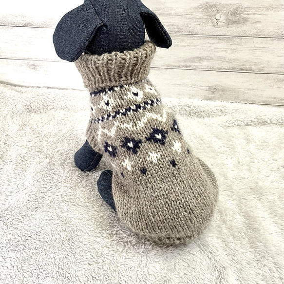 【再販1】小型犬用手編みセーター★グレー＋ネイビー★ロピ風★ペットセーター★犬のセーター★犬服 2枚目の画像