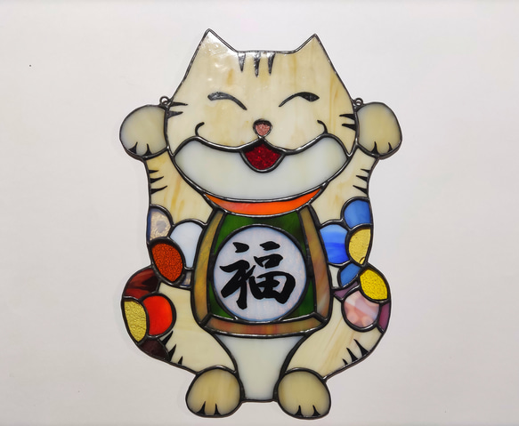 送料無料］ステンドグラス・パネル【黒猫とカーテン