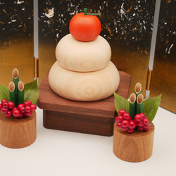 【正月飾り】ちいさな木筒の門松 miniサイズ２個（オーク材） 2枚目の画像