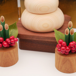 【正月飾り】ちいさな木筒の門松 miniサイズ２個（オーク材） 1枚目の画像
