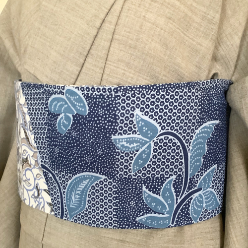 ◇バティック半幅帯パッチワーク118 light blue flower ／kimono