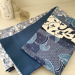 【新作】ハンドメイド　バティック半幅帯 ◇バティック半幅帯パッチワーク118 light blue flower ／kimono