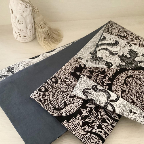 ◇バティック半幅帯パッチワーク119 monotone batik／kimono