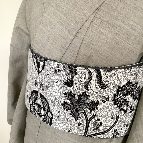 ◇バティック半幅帯パッチワーク119 monotone batik／kimono