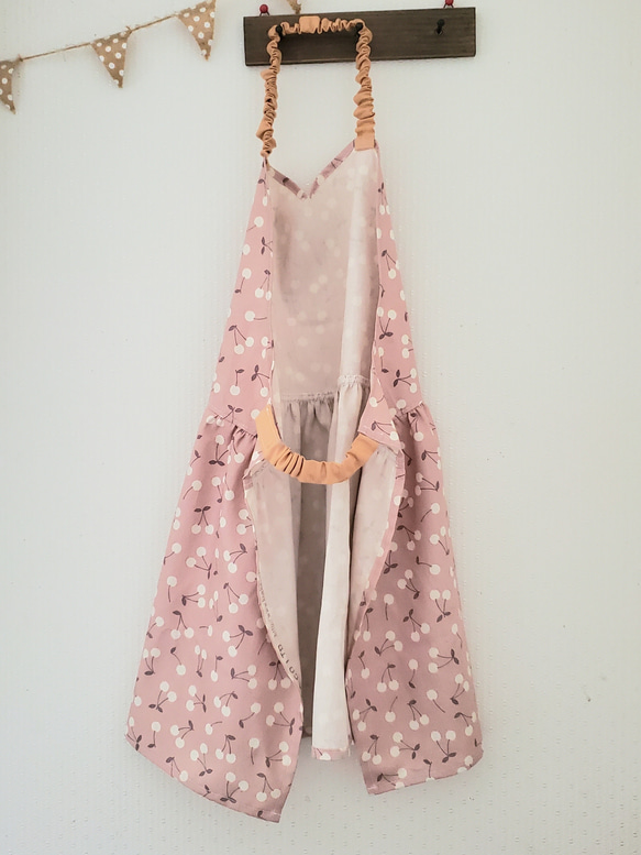 130cm～140cm 子供用 エプロン&三角巾(さくらんぼ柄 ピンク) 3枚目の画像
