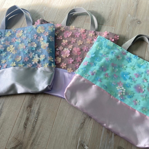 受注制作 数量限定》レッスンバッグ 上靴入れ 体操服袋 3D 花 受注制作 数量限定》レッスンバッグ 上靴入れ 体操服袋 3D 花
