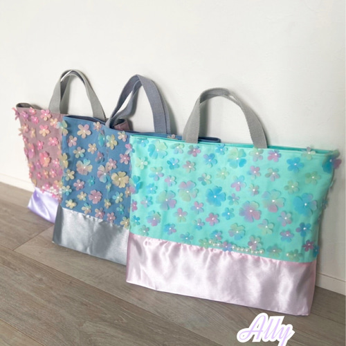 受注制作 数量限定》レッスンバッグ 上靴入れ 体操服袋 3D 花 受注制作 数量限定》レッスンバッグ 上靴入れ 体操服袋 3D 花