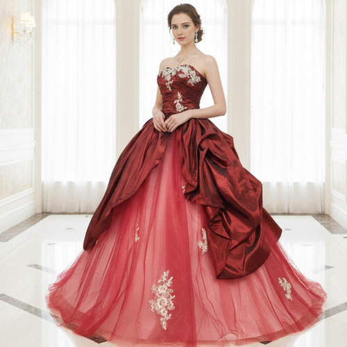 カラードレス　赤 カラードレス ワインレッド 圧倒的な華やかさ。ワインレッド・ローズ