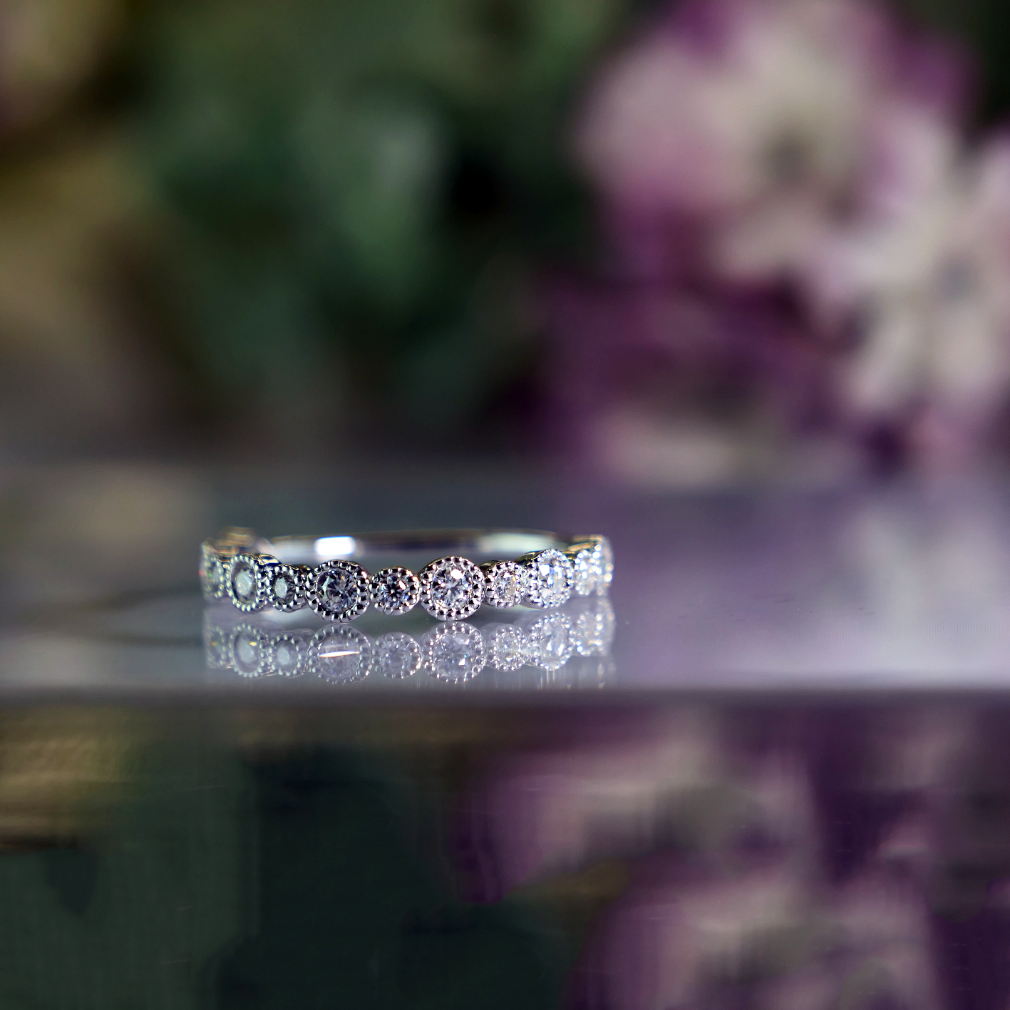 ◇受注制作◇ファッショリング ハーフエタニティリング ダイヤモンドリング モアサナイトリング 普段使いリング 色石変更可