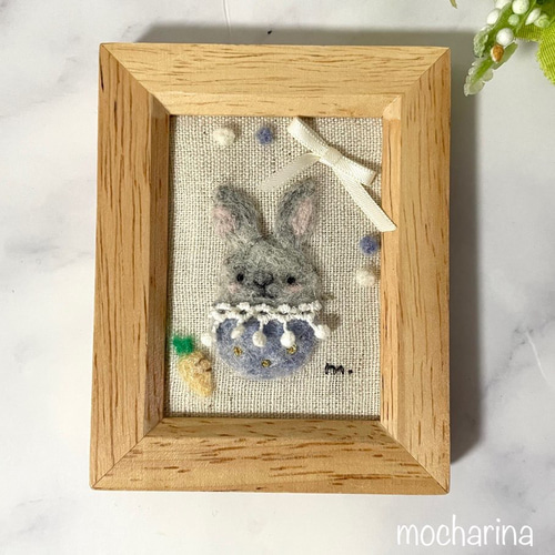 羊毛フェルト 刺繍枠 アレンジ うさぎ プリザーブドフラワー