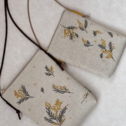 春限定！ミモザ刺繍サコッシュ（帆布生地・軽量コンパクト