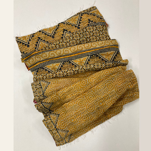 インド綿 ヴィンテージカンタ刺繍ストール MIXパッチ/イエロー系