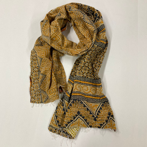 インド綿 ヴィンテージカンタ刺繍ストール MIXパッチ/イエロー系