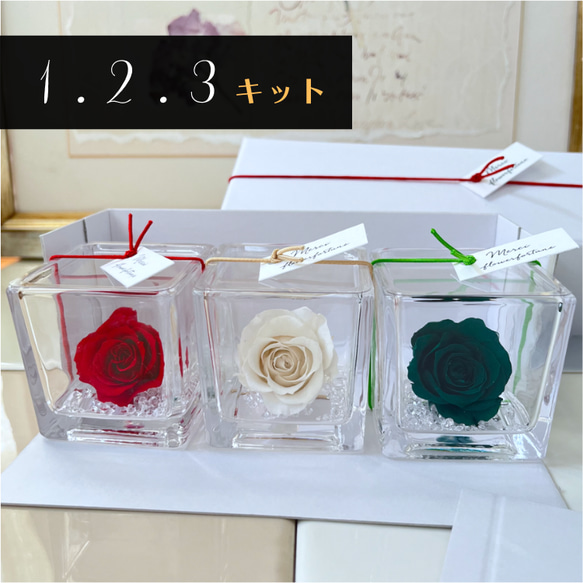 手作りキット】プリザーブドフラワーのCUBEが3つ作れる「1.2.3キット
