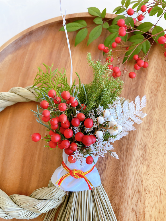 【特集掲載】正月飾り ひな祭り 神前挙式 紅白 南天の実 ナンキンハゼ  しめ縄 しめ飾り ナチュラル リース 9枚目の画像