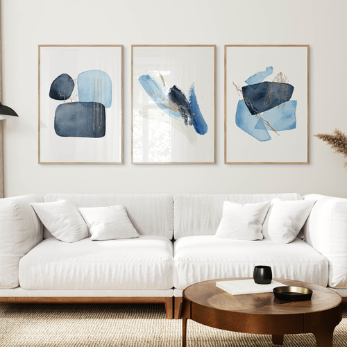 ブルーゴールド抽象アート水彩画モダンインテリアデザイン北欧風アート