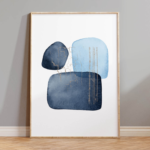 ブルーゴールド抽象アート水彩画モダンインテリアデザイン北欧風アート