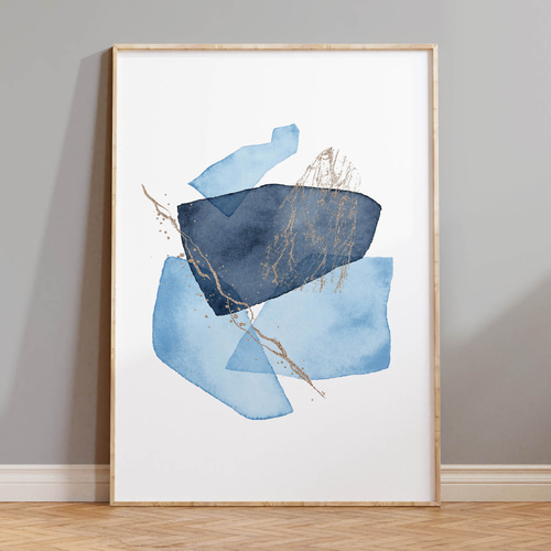 ブルーゴールド抽象アート水彩画モダンインテリアデザイン北欧風アート