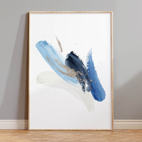 ブルーゴールド抽象アート水彩画モダンインテリアデザイン北欧風アート