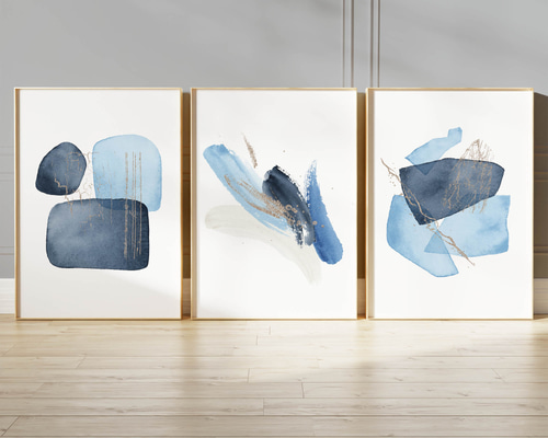 ブルーゴールド抽象アート水彩画モダンインテリアデザイン北欧風アート