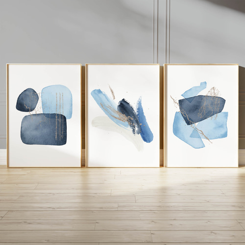 ブルーゴールド抽象アート水彩画モダンインテリアデザイン北欧風アート