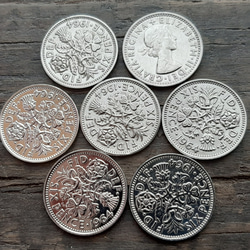 幸せのシックスペンス イギリス 7枚セット ラッキー6ペンス 本物古銭英国コイン 2枚目の画像
