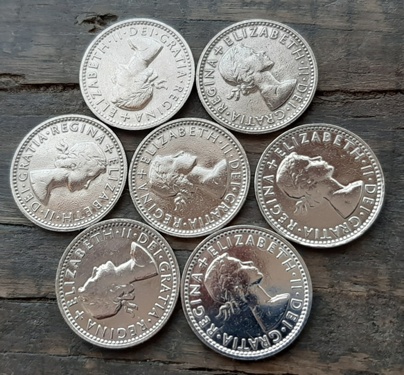 幸せのシックスペンス イギリス 7枚セット ラッキー6ペンス 本物古銭英国コイン 1枚目の画像