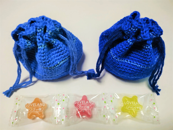 （Lサイズ）手編みのまんまる巾着ミニポーチ（底６㎝）【VIUTY】（Creema限定） 12枚目の画像