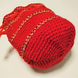 （Lサイズ）手編みのまんまる巾着ミニポーチ（底６㎝）【VIUTY】（Creema限定） 6枚目の画像