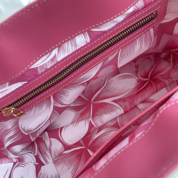 【アイボリー×ピンク】帆布と本革の小さめトートバッグ 6枚目の画像