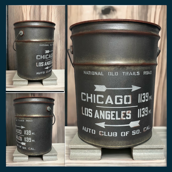 リメイクペール缶 シカゴ ロサンゼルス 薪入れ 鉢入れ プランター 傘立て ゴミ箱 1枚目の画像