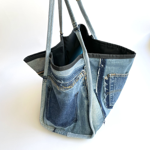 LAROCCA デニム パッチワーク バッグ レザーキャンバス LAROCCA デニム パッチワーク バッグ レザーキャンバス｜Yahoo