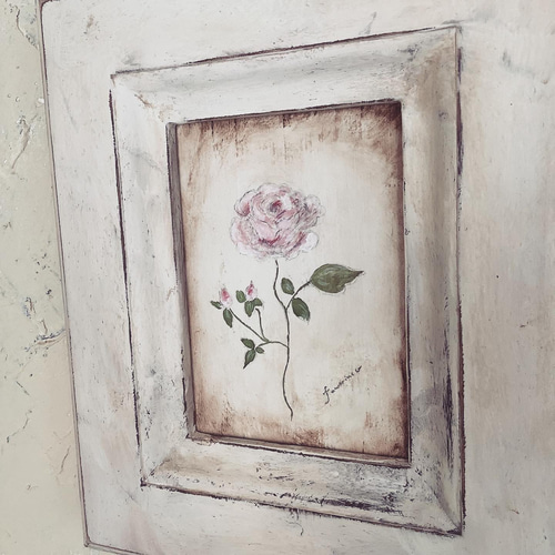 シャビーインテリア・原画・薔薇・フレンチシック・額付き（fpr1) 絵画