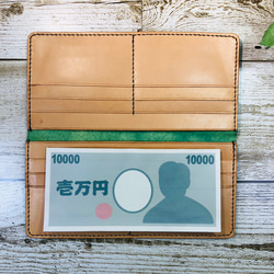 本革製ひたすら薄い長財布　両面カードポケット 　　　　 色：グリーン 8枚目の画像