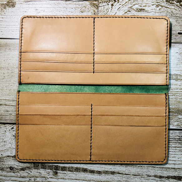 本革製ひたすら薄い長財布　両面カードポケット 　　　　 色：グリーン 2枚目の画像