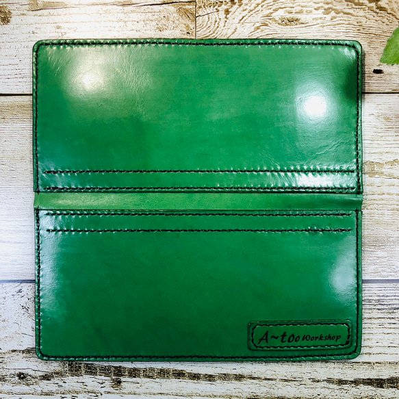 本革製ひたすら薄い長財布　両面カードポケット 　　　　 色：グリーン 3枚目の画像