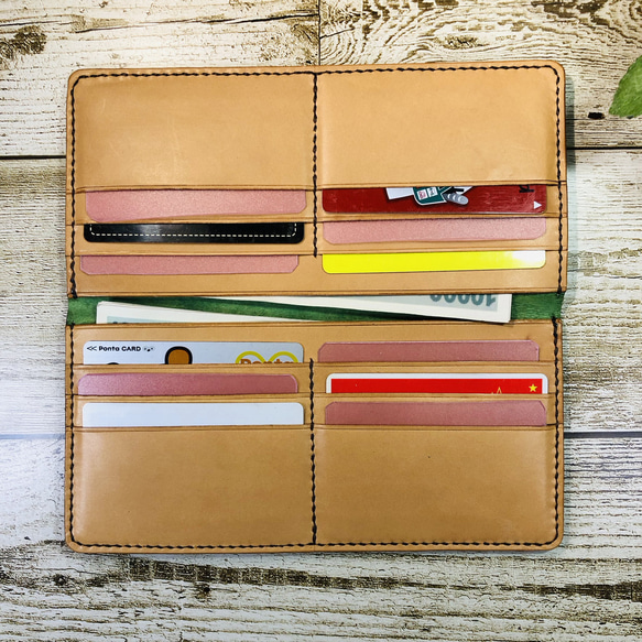 本革製ひたすら薄い長財布　両面カードポケット 　　　　 色：グリーン 4枚目の画像