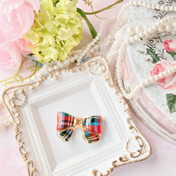 リボン箸置き（タータンチェック赤） 5枚目の画像