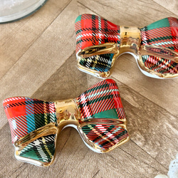 リボン箸置き（タータンチェック赤） 2枚目の画像