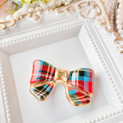 リボン箸置き（タータンチェック赤） 4枚目の画像