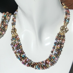 『追憶』ベビーパール淡水本真珠のミックスカラー5連のネックレス・K16GP 1枚目の画像