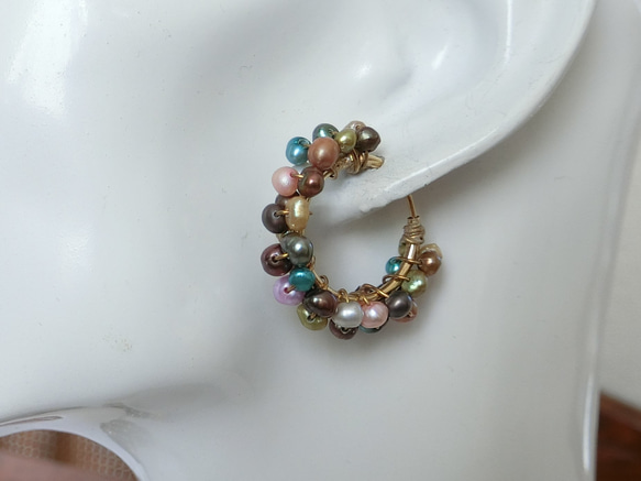 『追憶』ベビーパール淡水本真珠のミックスカラー5連のネックレス・K16GP 5枚目の画像
