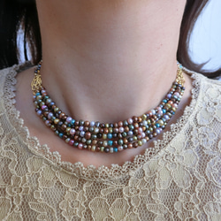 『追憶』ベビーパール淡水本真珠のミックスカラー5連のネックレス・K16GP 2枚目の画像