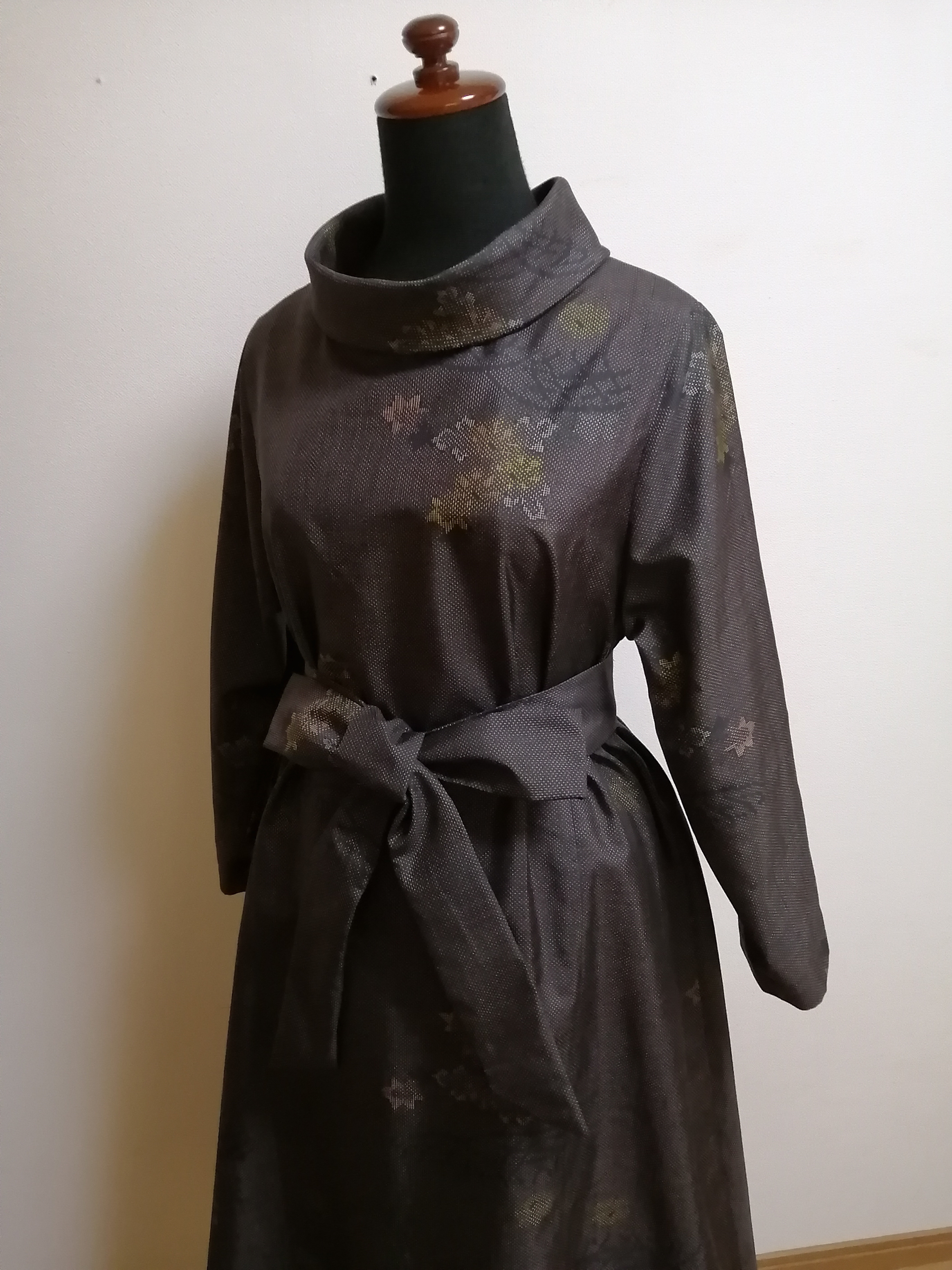 SOLD　着物リメイク　ワンピース　大島紬