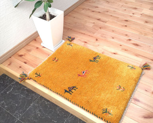 冬の感謝キャン】ペルシャ ギャッベ 玄関マット 約40×60cm イエロー 成