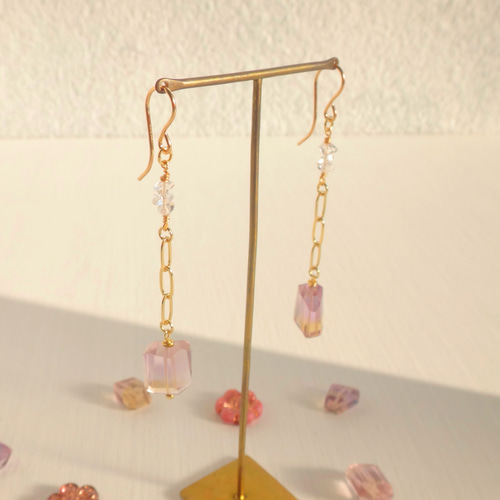 14kgf アメトリンとハーキマーのピアス 14kgf・アメトリンとハーキマーダイヤモンドのピアス＊Brand